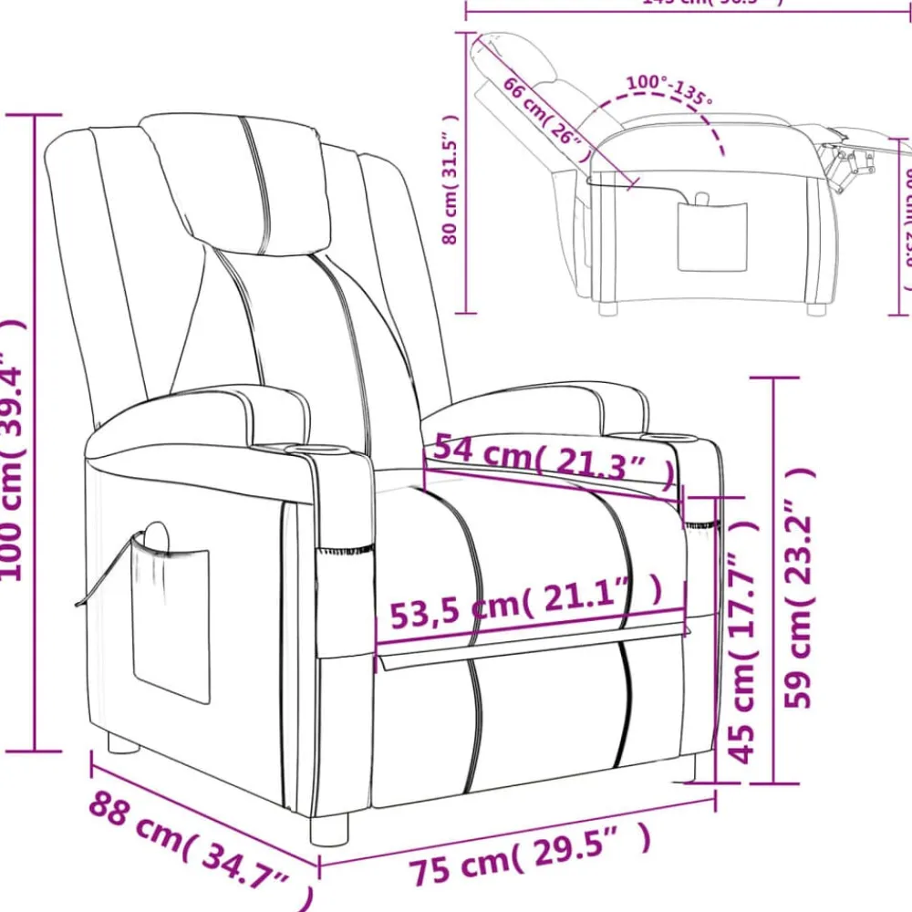 vidaXL Sillas-Sillón de masaje eléctrico cuero sintético marrón