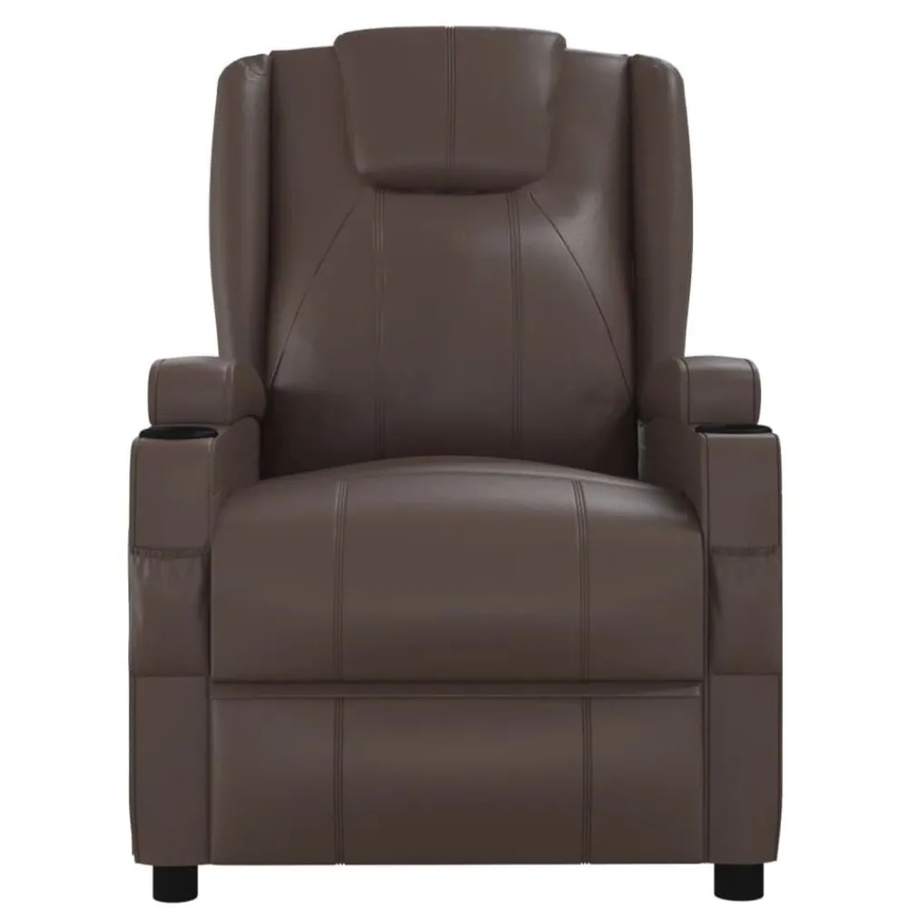 vidaXL Sillas-Sillón de masaje eléctrico cuero sintético marrón