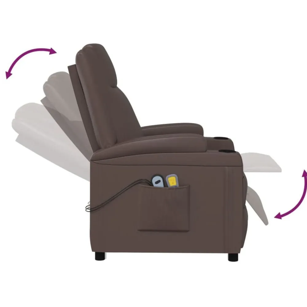 vidaXL Sillas-Sillón de masaje eléctrico cuero sintético marrón
