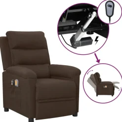vidaXL Sillón de masaje eléctrico tela marrón oscuro Marrón oscuro Sale