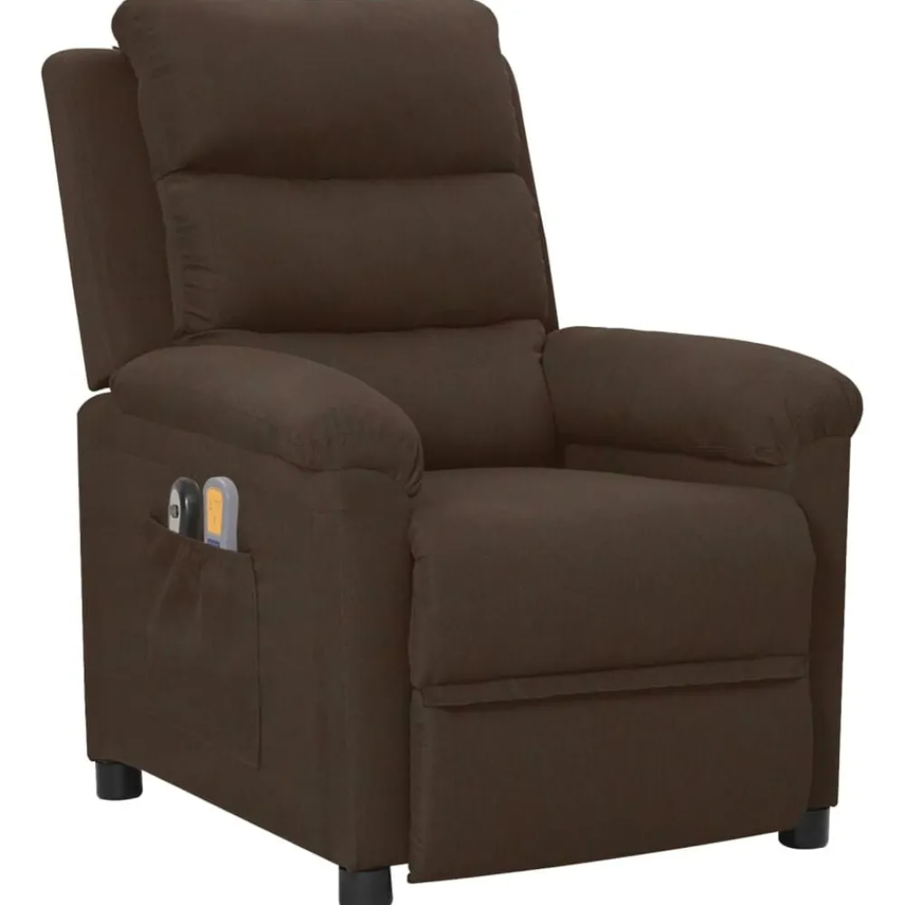 vidaXL Sillón de masaje eléctrico tela marrón oscuro Marrón oscuro Sale