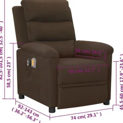 vidaXL Sillón de masaje eléctrico tela marrón oscuro Marrón oscuro Sale