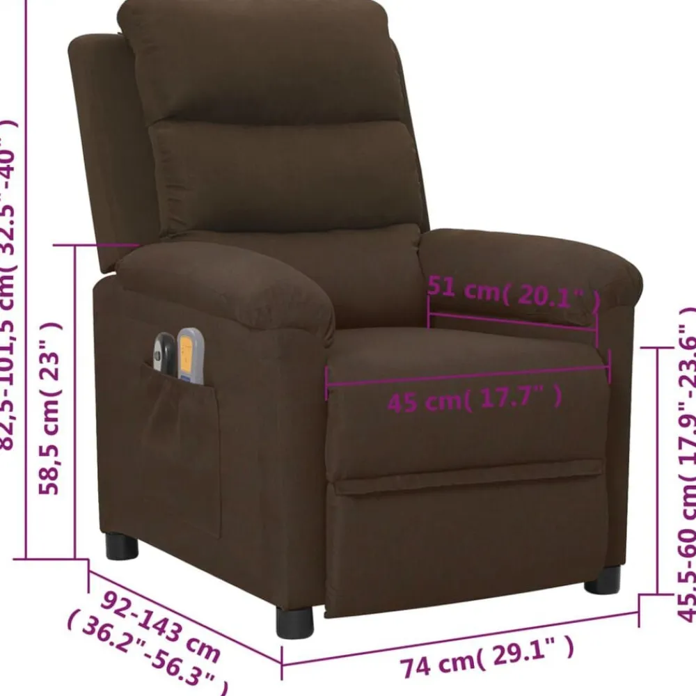 vidaXL Sillón de masaje eléctrico tela marrón oscuro Marrón oscuro Sale