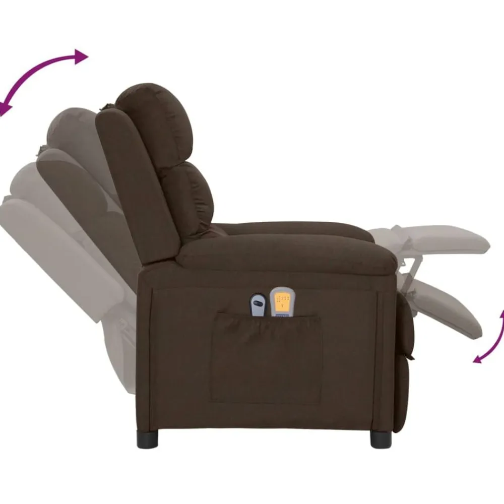 vidaXL Sillón de masaje eléctrico tela marrón oscuro Marrón oscuro Sale