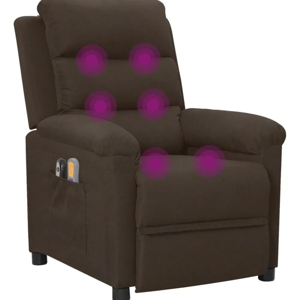 vidaXL Sillón de masaje eléctrico tela marrón oscuro Marrón oscuro Sale