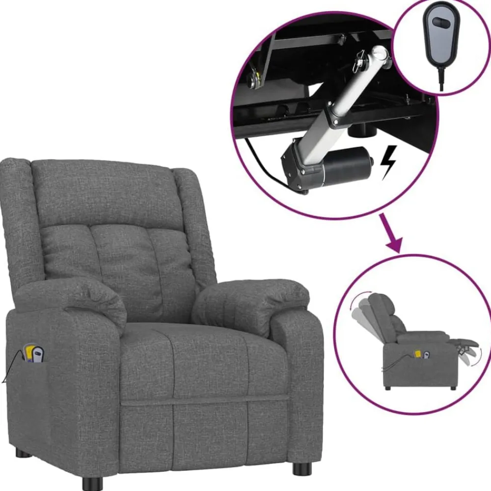 vidaXL Sillón de masaje eléctrico tela Gris oscuro Best