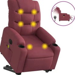 vidaXL Sillas-Sillón de masaje elevable eléctrico tela rojo tinto