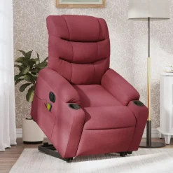 vidaXL Sillas-Sillón de masaje elevable eléctrico tela rojo tinto