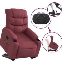 vidaXL Sillas-Sillón de masaje elevable eléctrico tela rojo tinto