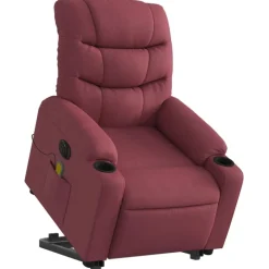 vidaXL Sillas-Sillón de masaje elevable eléctrico tela rojo tinto