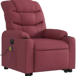 vidaXL Sillas-Sillón de masaje elevable eléctrico tela rojo tinto