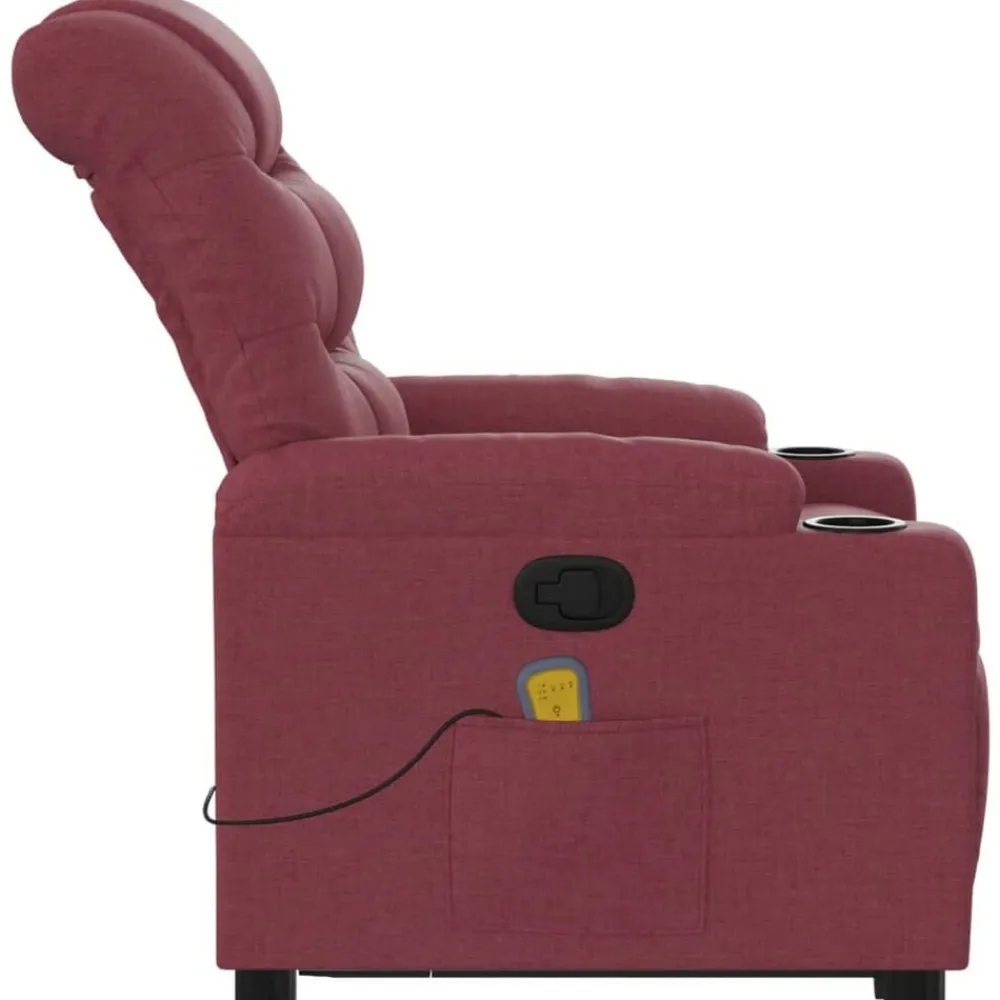 vidaXL Sillas-Sillón de masaje elevable eléctrico tela rojo tinto
