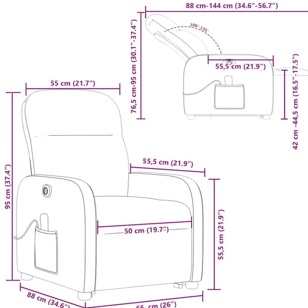 vidaXL Sillas-Sillón de masaje eléctrico reclinable elevable tela