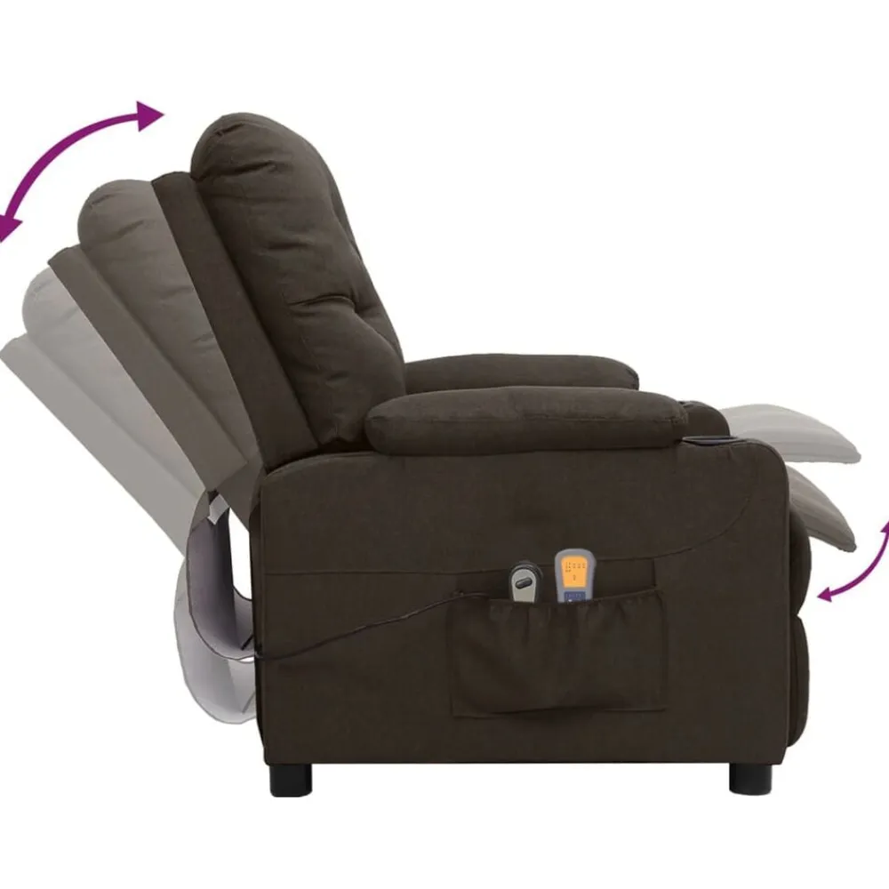 vidaXL Sillas-Sillón de masaje eléctrico tela marrón oscuro