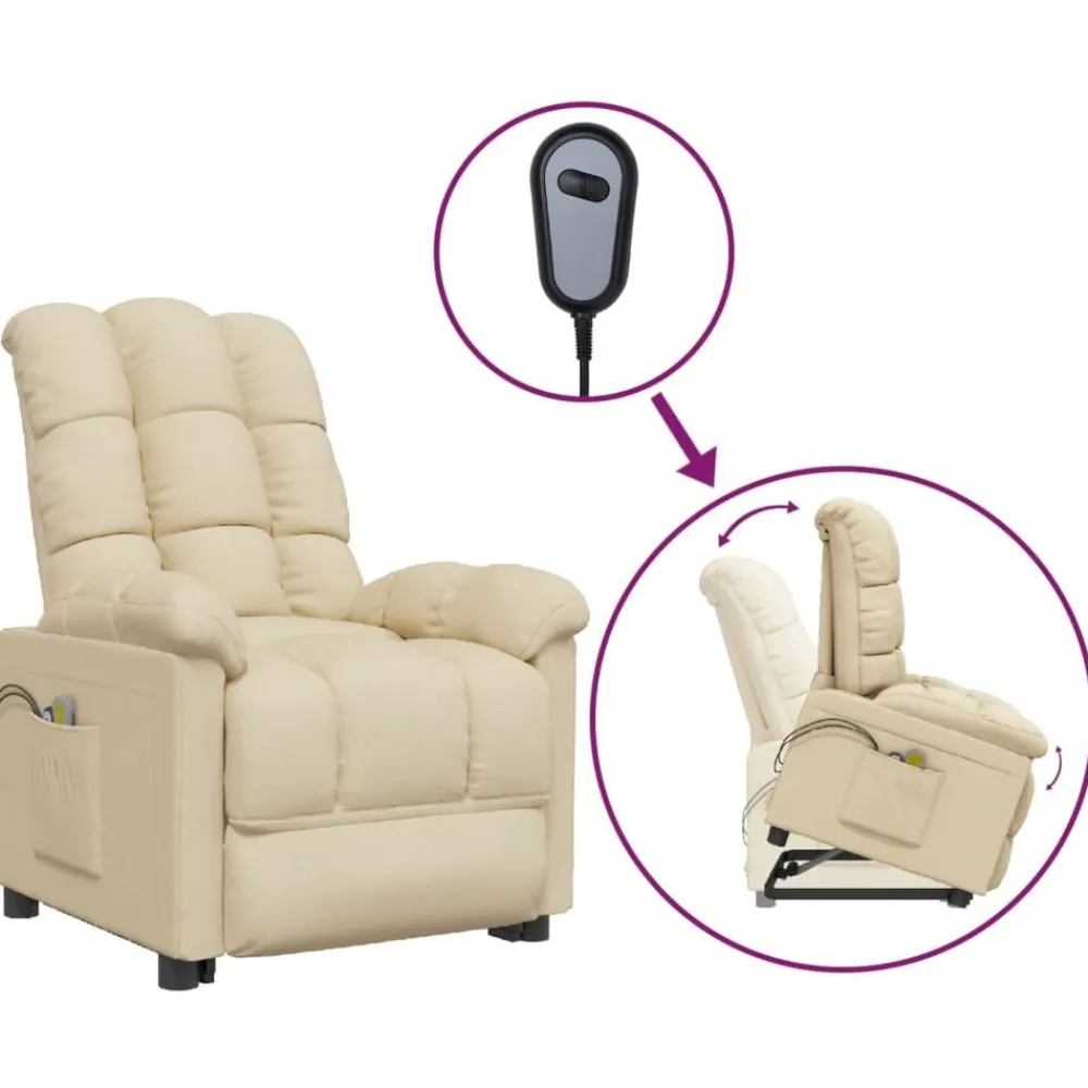 vidaXL Sillón de masaje elevable tela color Crema New