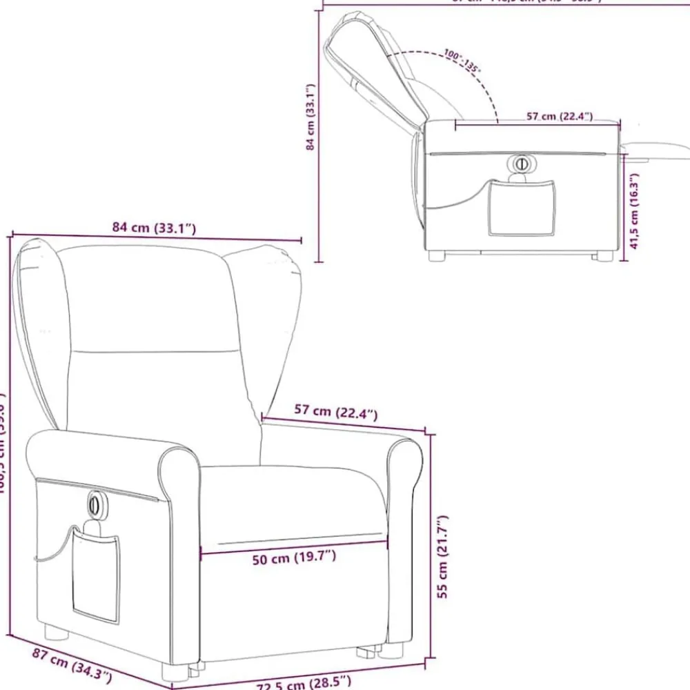 vidaXL Sillas-Sillón de masaje eléctrico reclinable elevable tela