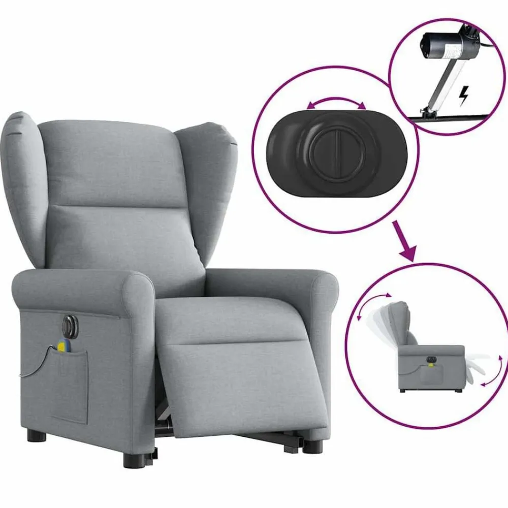 vidaXL Sillas-Sillón de masaje eléctrico reclinable elevable tela