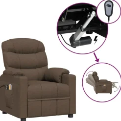 vidaXL Sillas-Sillón de masaje eléctrico tela marrón