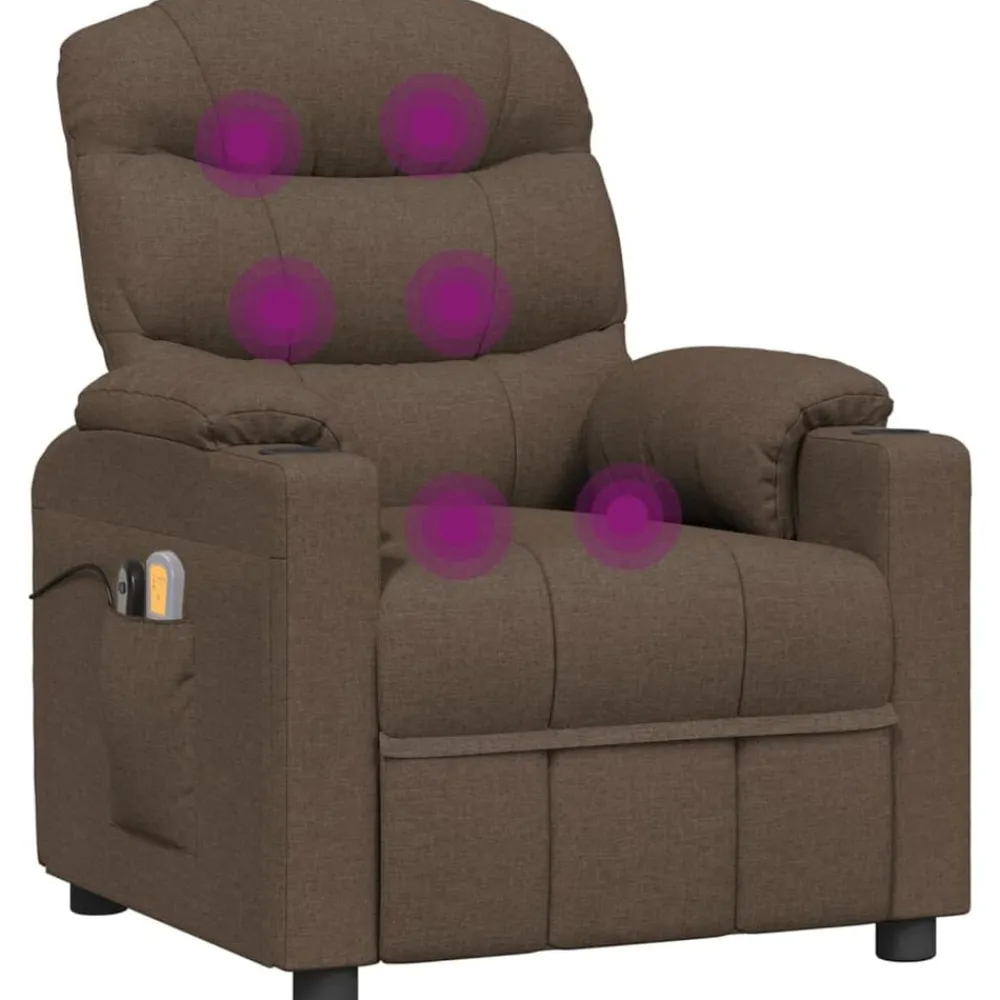 vidaXL Sillas-Sillón de masaje eléctrico tela marrón