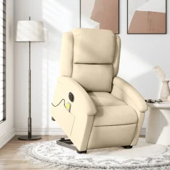 vidaXL Sillón de masaje eléctrico reclinable elevable tela Crema New