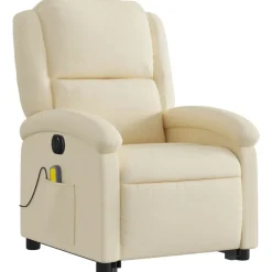 vidaXL Sillón de masaje eléctrico reclinable elevable tela Crema New