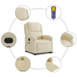 vidaXL Sillón de masaje eléctrico reclinable elevable tela Crema New