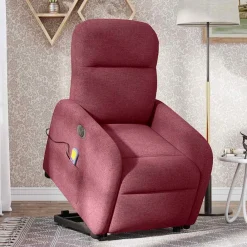 vidaXL Sillón de masaje eléctrico reclinable elevable tela rojo tinto Rojo vino tinto Discount