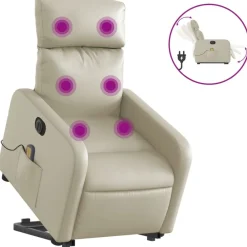 vidaXL Sillón de masaje elevable eléctrico cuero sintético Crema Sale