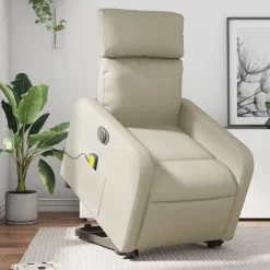 vidaXL Sillón de masaje elevable eléctrico cuero sintético Crema Sale