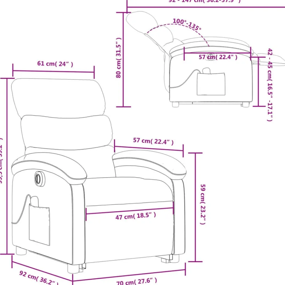 vidaXL Sillas-Sillón de masaje elevable eléctrico cuero sintético