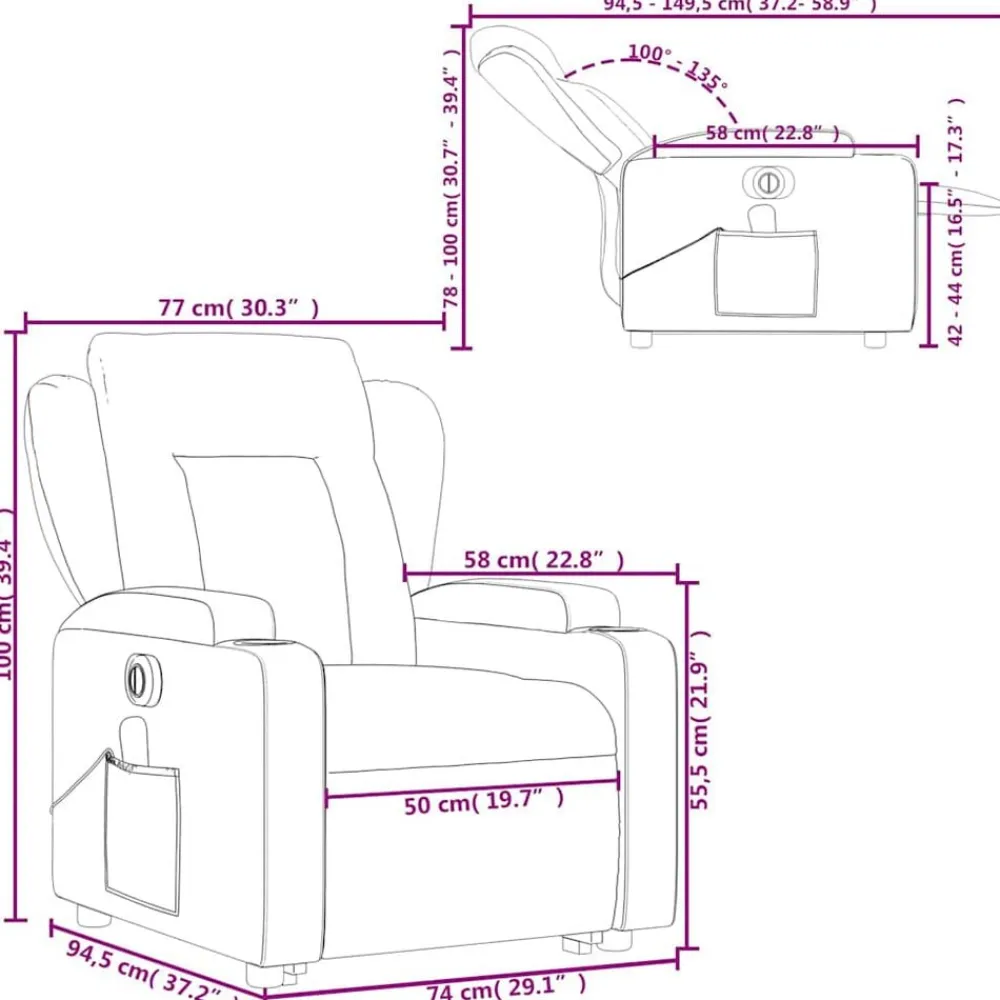 vidaXL Sillas-Sillón de masaje eléctrico reclinable elevable tela