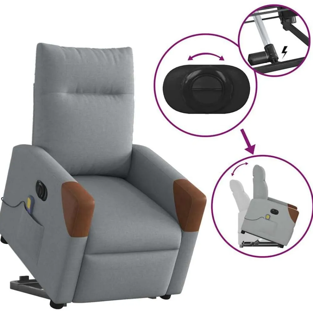 vidaXL Sillón de masaje eléctrico reclinable elevable tela Gris claro Discount