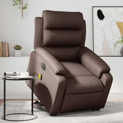 vidaXL Sillas-Sillón de masaje elevable eléctrico cuero sintético marrón