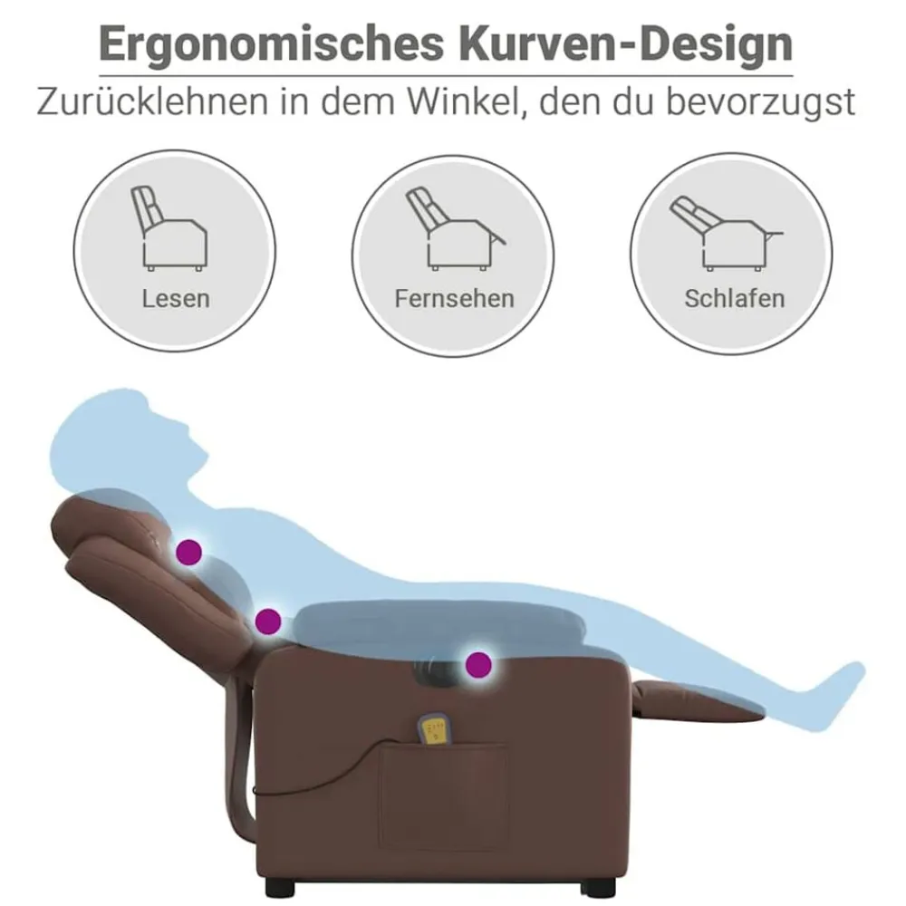 vidaXL Sillas-Sillón de masaje elevable eléctrico cuero sintético marrón