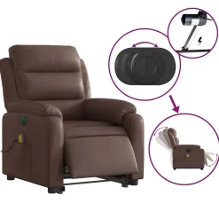 vidaXL Sillas-Sillón de masaje elevable eléctrico cuero sintético marrón