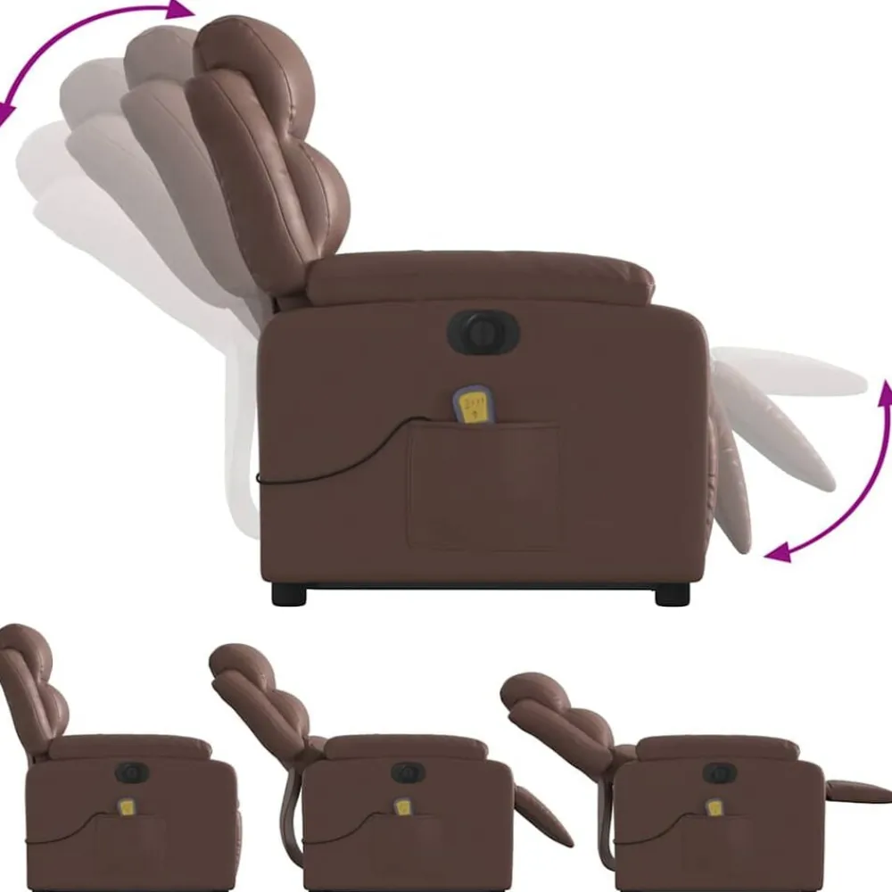 vidaXL Sillas-Sillón de masaje elevable eléctrico cuero sintético marrón