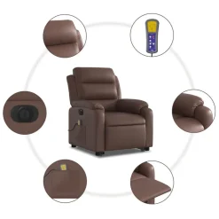 vidaXL Sillas-Sillón de masaje elevable eléctrico cuero sintético marrón
