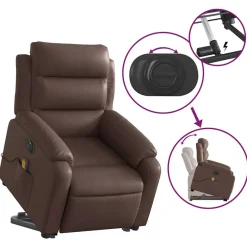 vidaXL Sillas-Sillón de masaje elevable eléctrico cuero sintético marrón
