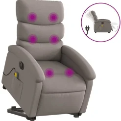 vidaXL Sillón de masaje eléctrico reclinable elevable tela Taupé Clearance