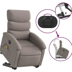 vidaXL Sillón de masaje eléctrico reclinable elevable tela Taupé Clearance