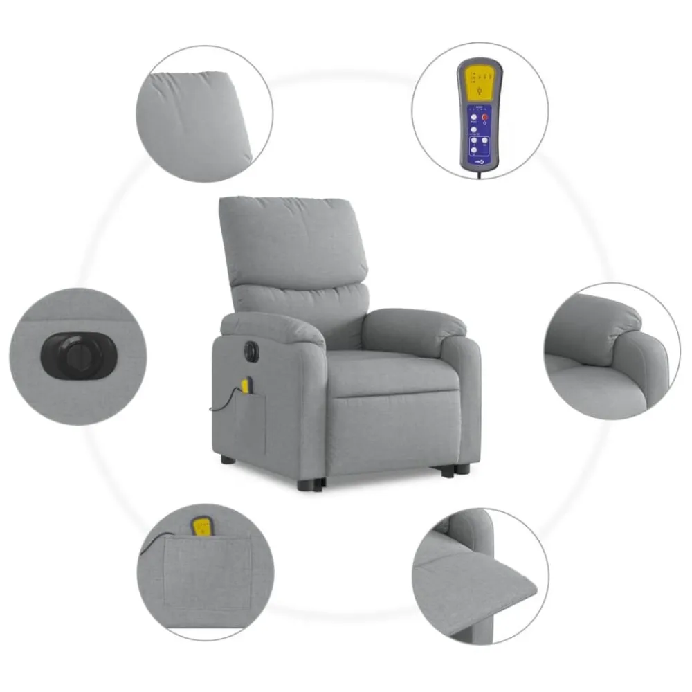 vidaXL Sillón de masaje eléctrico reclinable elevable tela Gris claro Best