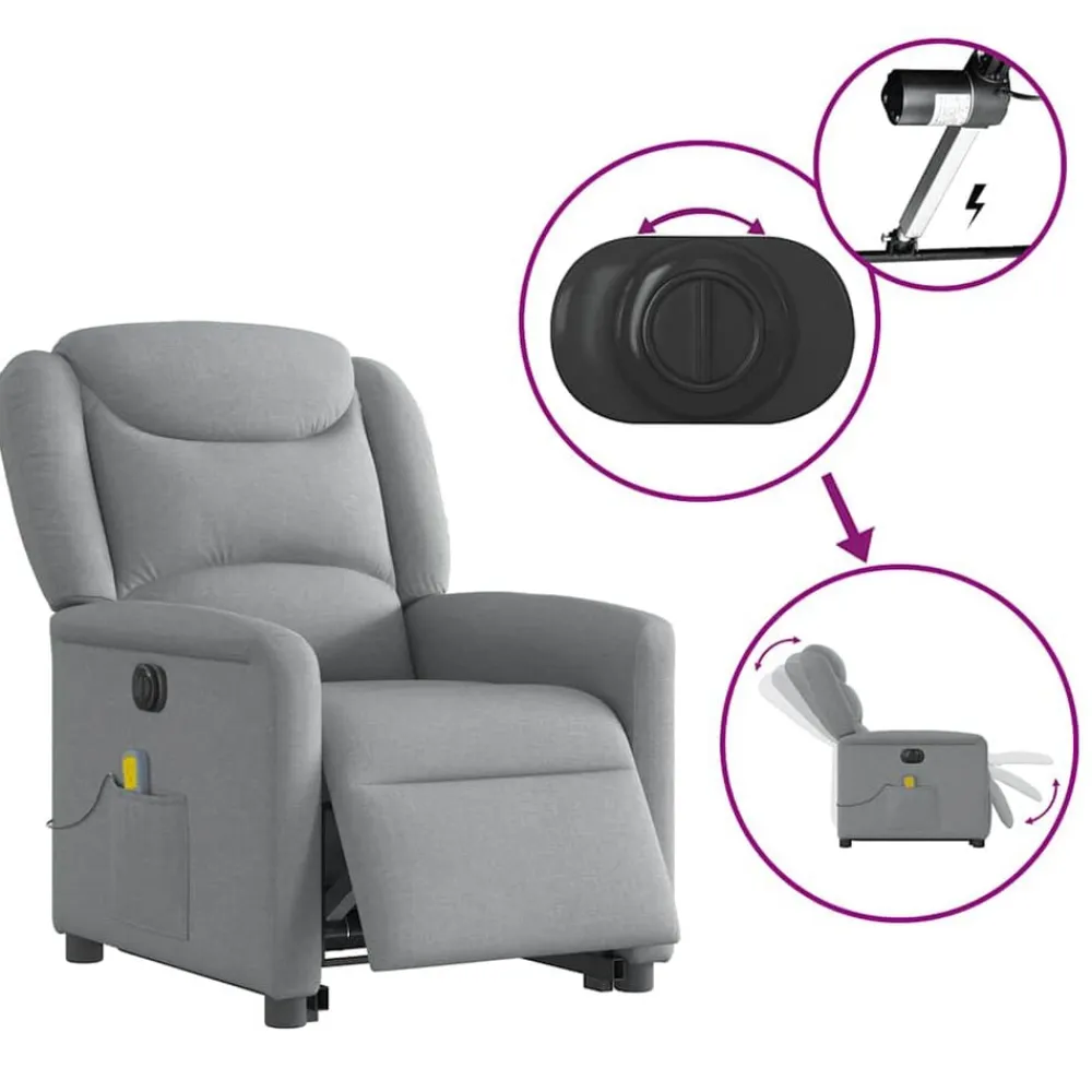 vidaXL Sillas-Sillón de masaje eléctrico reclinable elevable tela