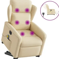 vidaXL Sillón de masaje eléctrico reclinable elevable tela Crema Clearance