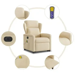 vidaXL Sillón de masaje eléctrico reclinable elevable tela Crema Clearance