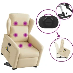 vidaXL Sillón de masaje eléctrico reclinable elevable tela Crema Clearance