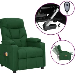 vidaXL Sillón de masaje eléctrico tela Verde oscuro Outlet