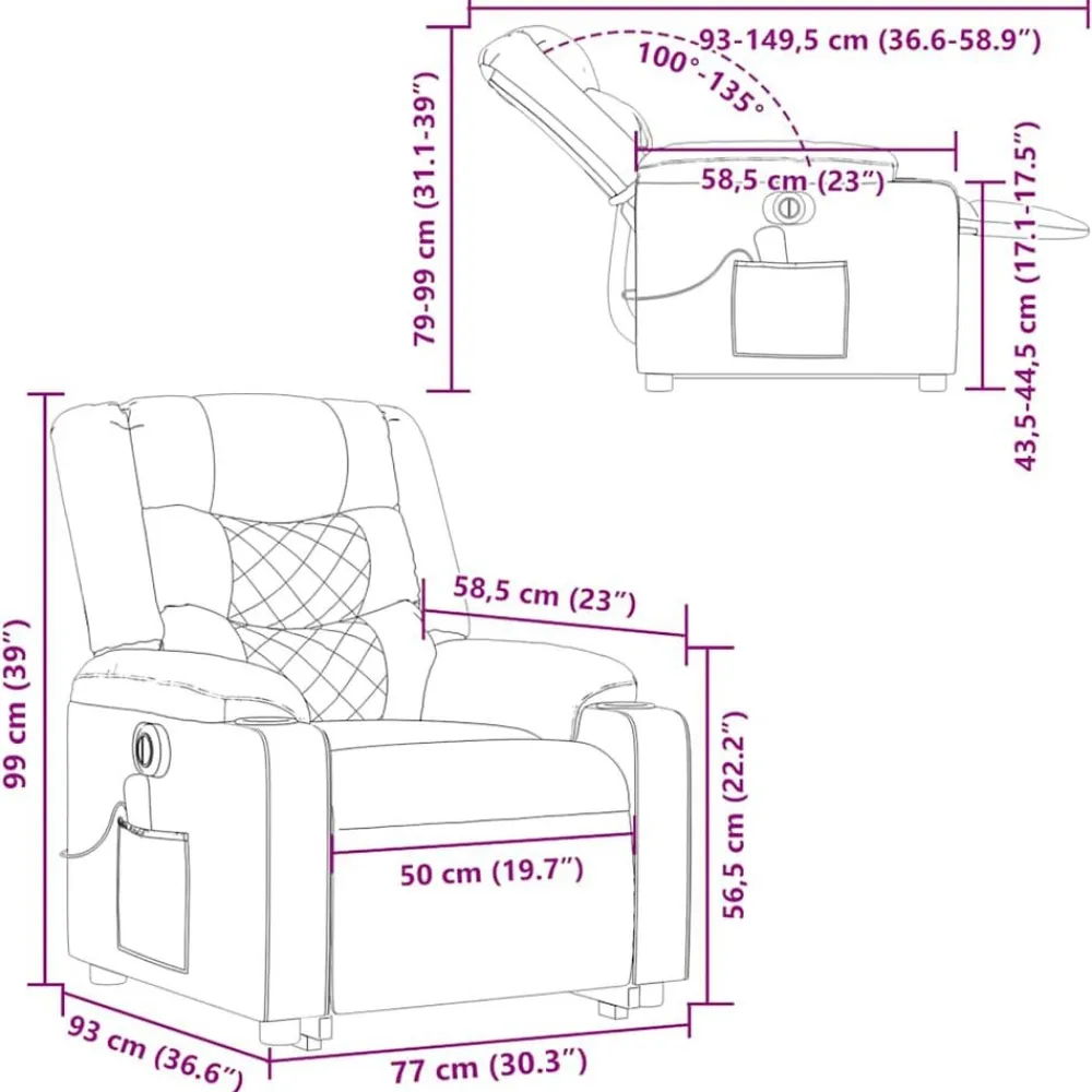 vidaXL Sillas-Sillón de masaje eléctrico reclinable elevable tela