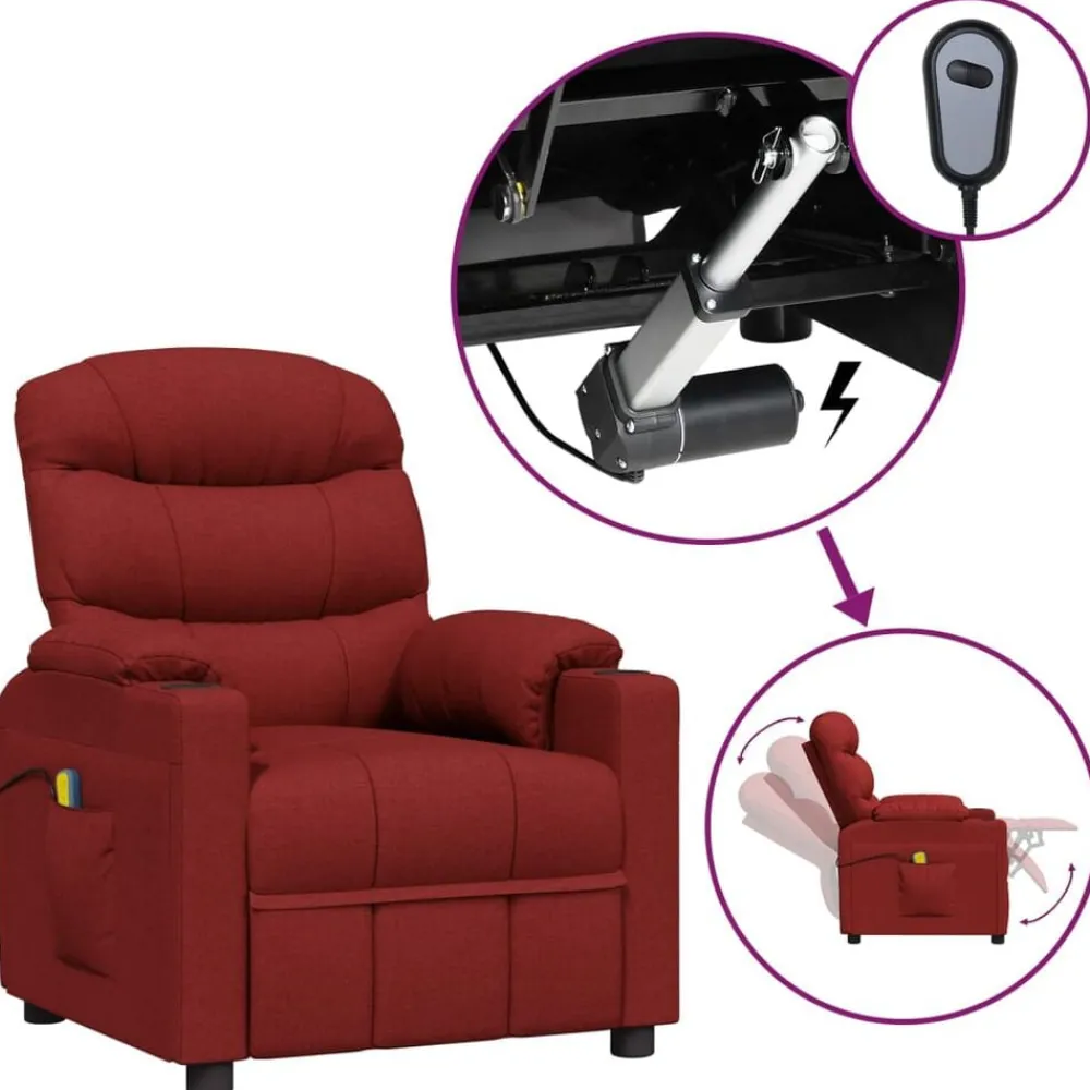 vidaXL Sillón de masaje eléctrico tela rojo tinto Rojo vino tinto Outlet