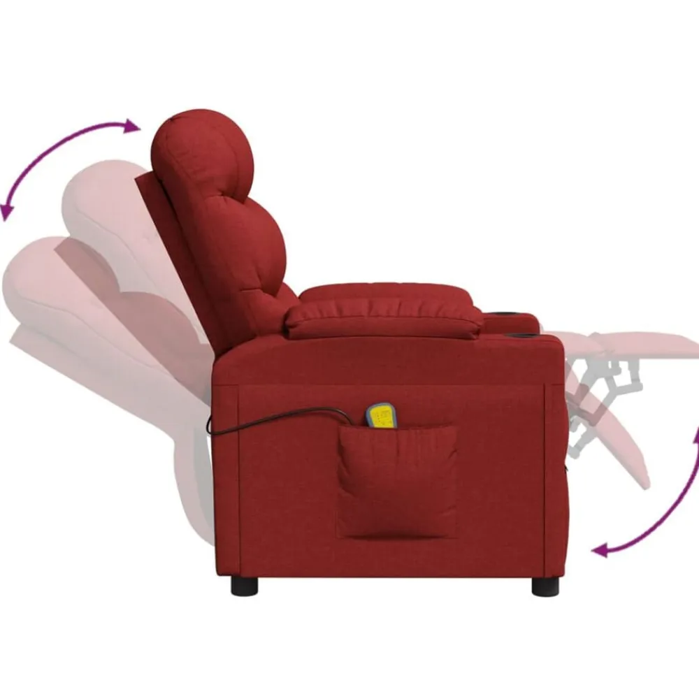 vidaXL Sillón de masaje eléctrico tela rojo tinto Rojo vino tinto Outlet