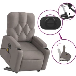 vidaXL Sillón de masaje eléctrico reclinable elevable tela Taupé New